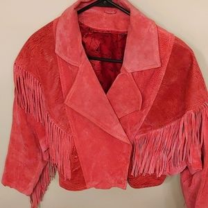 Pink vintage 80s western crop fringed womens jacket M
